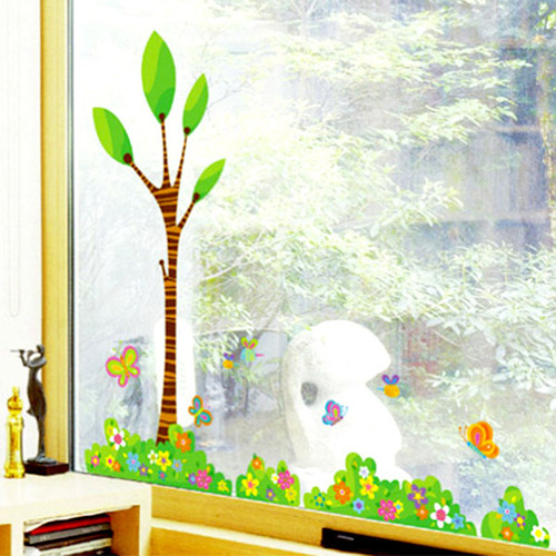 WDS-003 (포인트스티커 -  꽃동산,백색원단 자연/방/데코/문/벽/꾸미기/인테리어/셀프DIY)