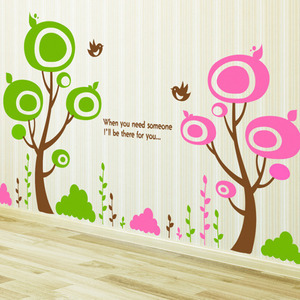 ij166-귀여운 디자인 트리/그래픽스티커/자연/나무/새/레터링/잔디/줄기/숲/어린이방꾸미기/인테리어