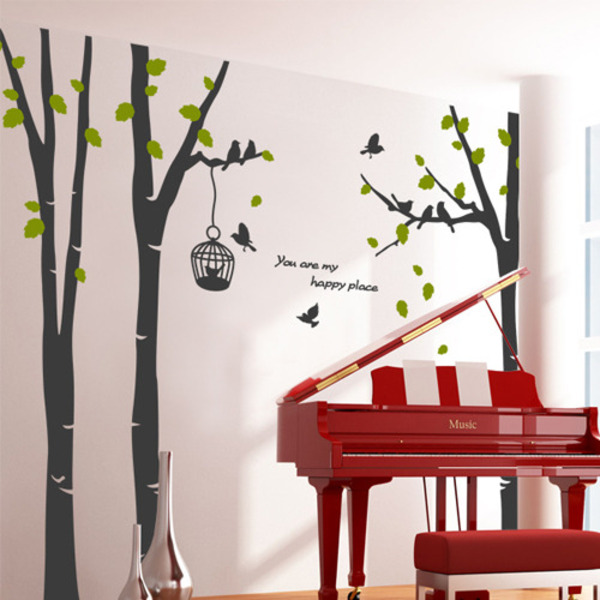 cj071-행복한 새들의 쉼터2/그래픽스티커/나무/새/나뭇잎/자연/새장/레터링/숲/인테리어/거실꾸미기