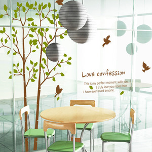 ps072-자작나무의 사랑고백/그래픽스티커/인테리어/자연/나무/레터링/새/나뭇잎/나뭇가지/카페/사랑