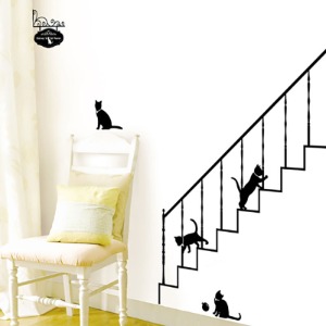 PS-58186 (현대/포인트스티커 - 고양이와 계단 ,투명원단 특가 행사 ,30%할인 한정상품 나무/자연/아이방/벽/아이방/꾸미기/셀프diy)